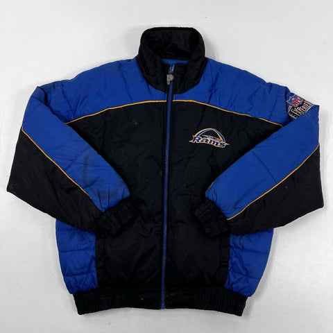 Vintage 90s Pro Player Men's St Louis Rams Puffer Jacket Blue Black Sz M