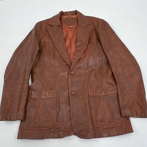 Vintage 70s Brown Leather Sport Coat Blazer Jacket Wide Lapel Sz 44