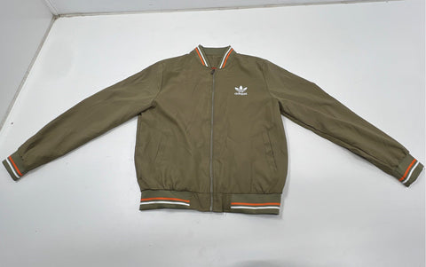 Adidas Men's Olive Green Orange Striped Trim Bomber Zip Up Track Jacket