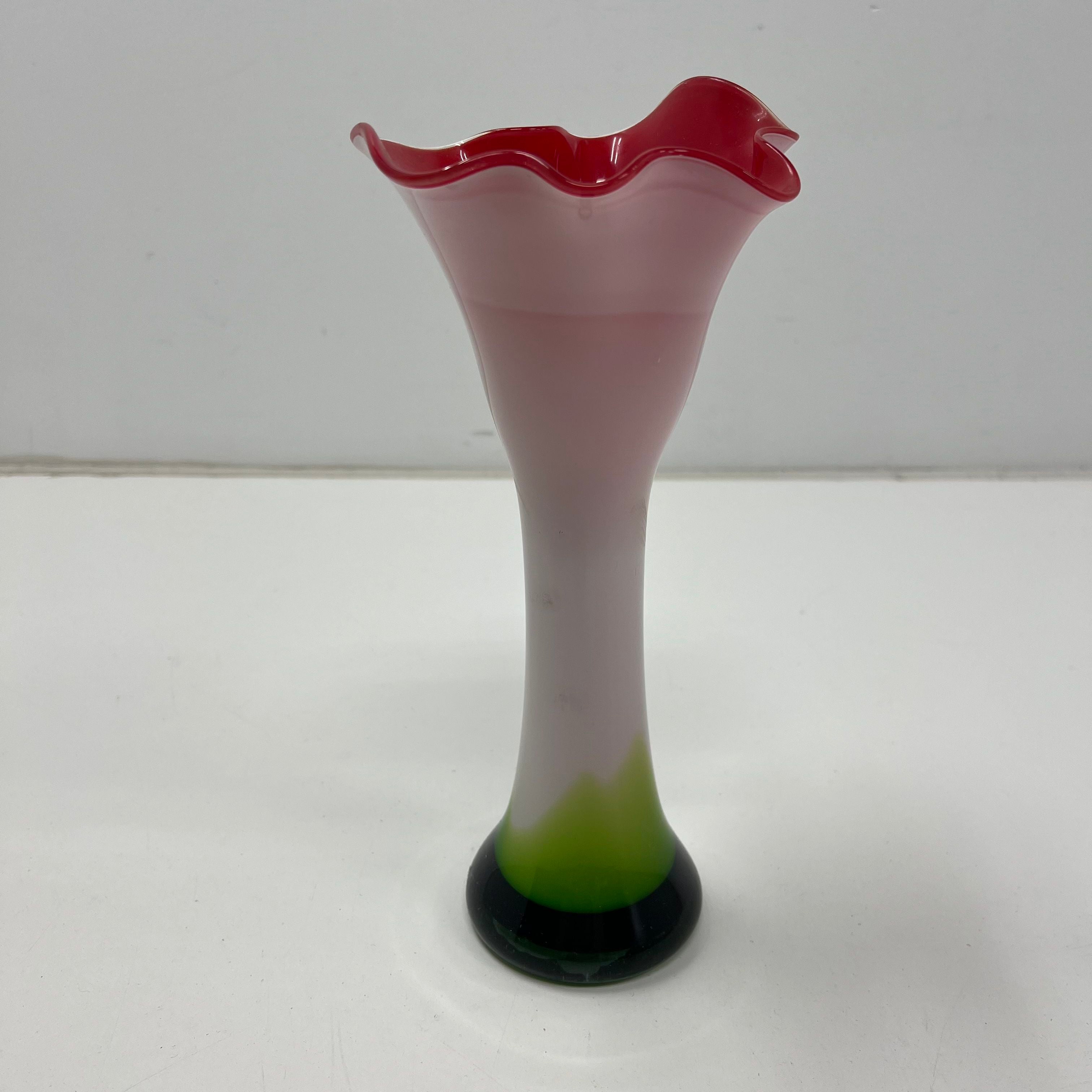 Vintage Murano Style Sommerso Art Glass Vase Calla Lily Ruffled Rim Unsigned