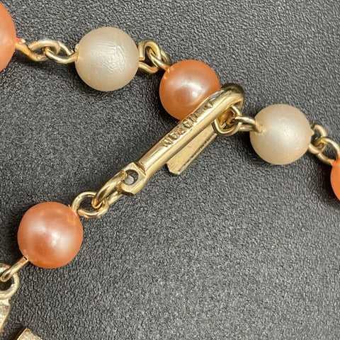 Vintage Japan Triple Strand Pink Faux Pearl Necklace AB Glass Beads 17"
