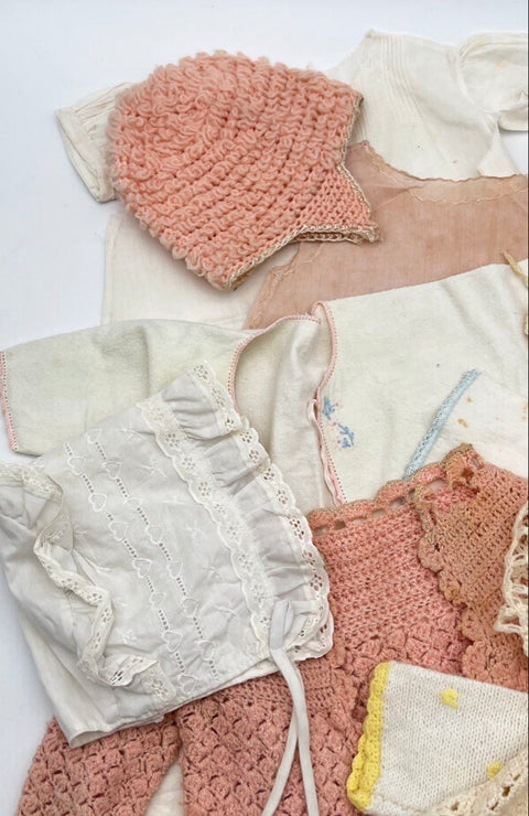 Vintage 50s 60s Baby Clothes Lot Crochet Cardigans Bonnets Cotton Gowns 1lb