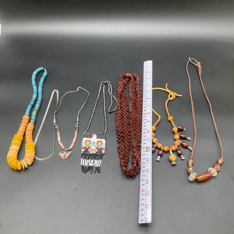 Southwestern Boho Beaded & Seed Necklace Jewelry Lot of 7 Shell Wood Stone