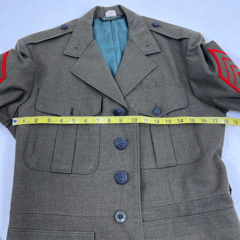 Vintage USMC Alpha Green Service Dress Jacket Sergeant Rank Patches Sz 39L