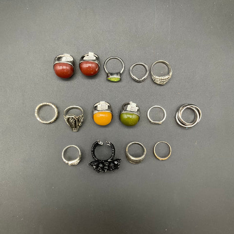 Mixed Costume Jewelry Ring Lot 15 Pieces Gothic Boho Cabochon Sizes 6 7