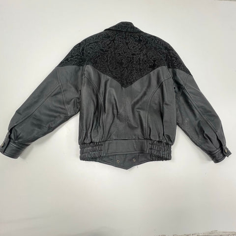 Vintage 80s Preston & York Leather Moto Bomber Jacket Floral Suede Sz M