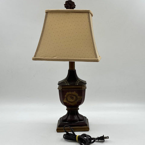 Traditional Urn Style Table Lamp Rose Motif Tapered Fabric Shade Accent Lamp