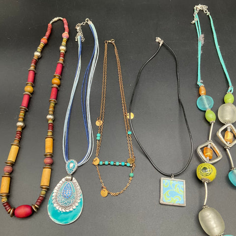 Vintage & Modern Necklace Lot of 10 Fashion Jewelry Beaded Statement Pendants