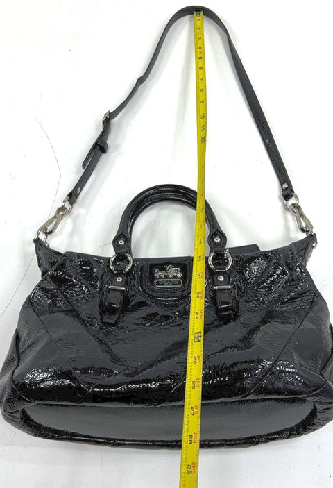 Coach Madison Sophia Satchel Black Quilted Patent Leather Silver Hardware
