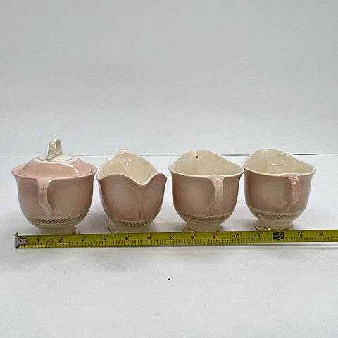 American Limoges Federal Coral Pink 22K Gold Serving Set Gravy Sugar Creamer 4pc
