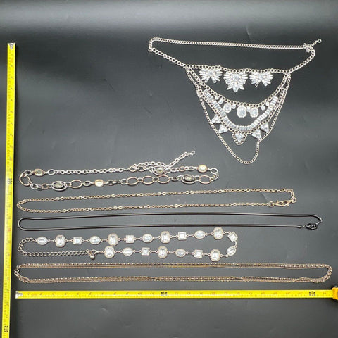 Vintage to Modern Mixed Costume Jewelry Lot 6 Pieces Chain Belts Rhinestones