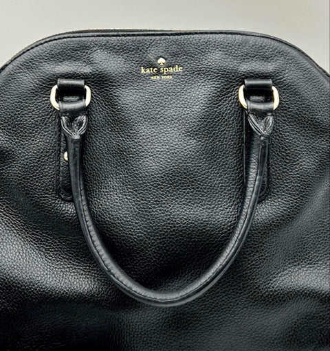 Kate Spade Black Pebbled Leather Dome Satchel Crossbody Bag Gold Hardware