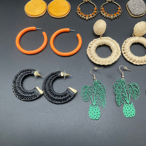 Boho Statement Earrings Lot of 16 Pairs Tassel Raffia Hoop Drop Retro Styles