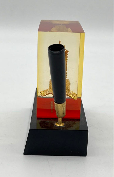 Korean Turtle Ship Pen Holder Geobukseon Lucite Desk Accessory Vintage Gold Tone