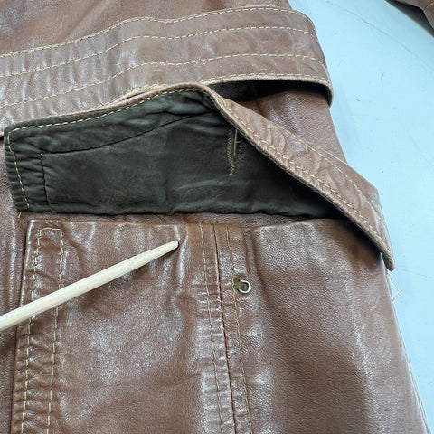 Vintage 70s R. Sherman Men's Brown Leather Belted Safari Field Jacket M