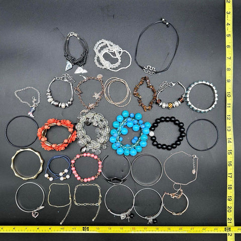 Mixed Fashion Costume Jewelry Lot 25+ Beaded Charms Bangles Cuffs Bracelets