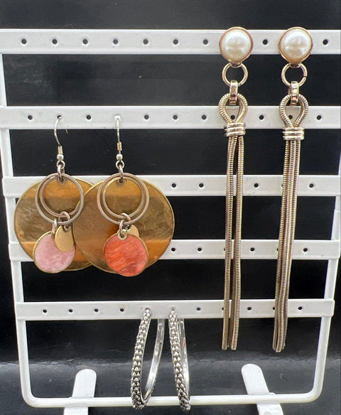 SJ Designs Rhinestone Tassel Faux Pearl Snowman Statement Hoop Earring Lot of 7