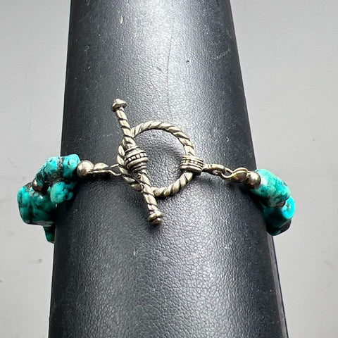 Turquoise & Sterling Silver Beaded Bracelet 16g