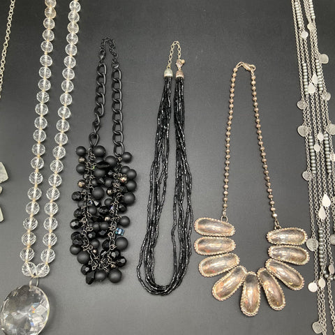 Mixed Costume Jewelry Lot 7 Necklaces Vintage to Modern Silver & Black Tone
