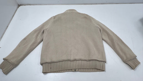 DKNY Jeans Men's Beige Full Zip Knit Jacket Sherpa Lined Fleur De Lis Graphic M