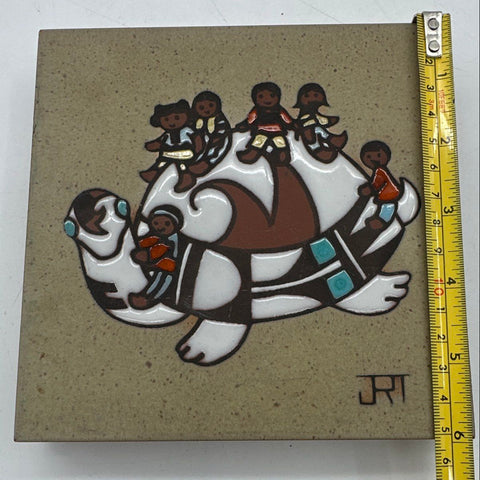 Cleo Teissedre Ceramic Storyteller Turtle Trivet Wall Tiles Lot 2 Vintage 6x6