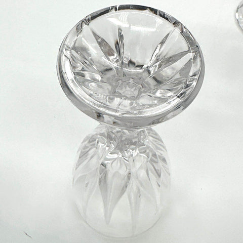 Pressed Glass Crystal Goblet Set 4 Twisted Stem Faceted Starburst Base 7.25"