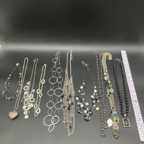 Statement Fashion Necklace Lot of 10 Beaded Silver Gold Tone Heart Pendant