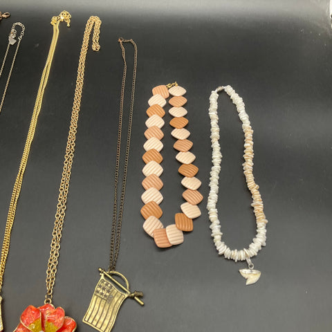 Mixed Costume Jewelry Lot of 10 Necklaces Enamel Shell Resin Elephant Motif