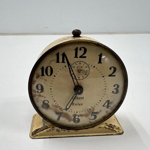 Vintage Gilbert Ruler Metal Alarm Clock Art Deco Style Cream