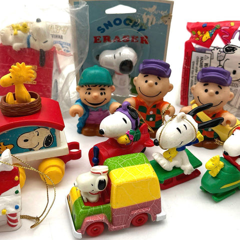 Snoopy Peanuts Collectible Lot 19 Pieces Vintage Figurines Ornaments Eraser