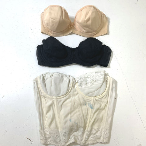 Vintage Women's Black Beige White 3 Strapless Bras 34B & 36B Bali Warners