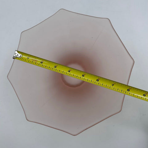 Vintage Pink Satin Glass Bowl Frosted Scalloped Rim Ribbed Pedestal 8 Inch