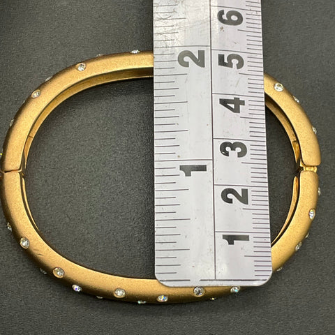 Swarovski Brushed Gold Tone Bangle Bracelet Swan Logo Clear Crystal Accents