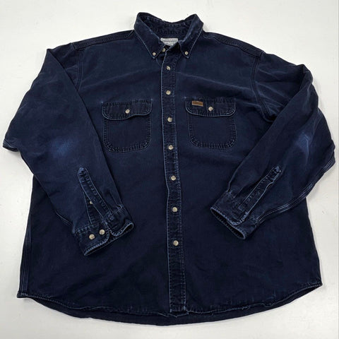 Carhartt Men's S09 MDT Navy Blue Faded Button Down Work Shirt Sz 2XL Tall