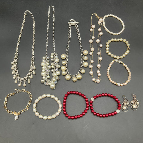 Vintage to Modern Faux Pearl Costume Jewelry Lot 12pc Ann Taylor Necklaces
