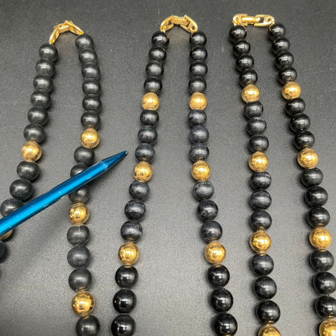 Vintage Napier Black & Gold Tone Graduated Beaded Necklace Jewelry Lot of 3