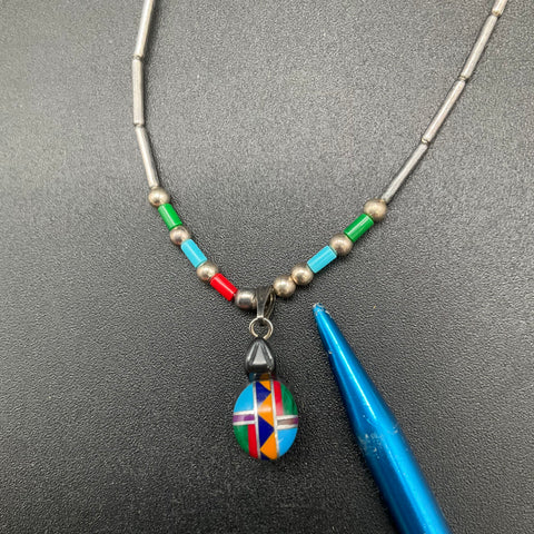 Vintage Dorothy Brave Eagle Oglala Lakota Turtle Fetish Inlay Necklace 17"