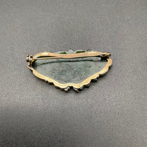 Vintage 850 Silver Carved Green Jadeite Butterfly Moth Brooch Pin 2"