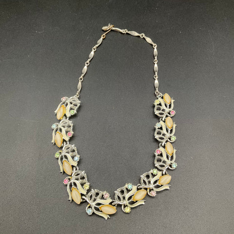 Vintage Mid-Century Silver Tone Rhinestone Choker Necklace Jewelry Lot of 2