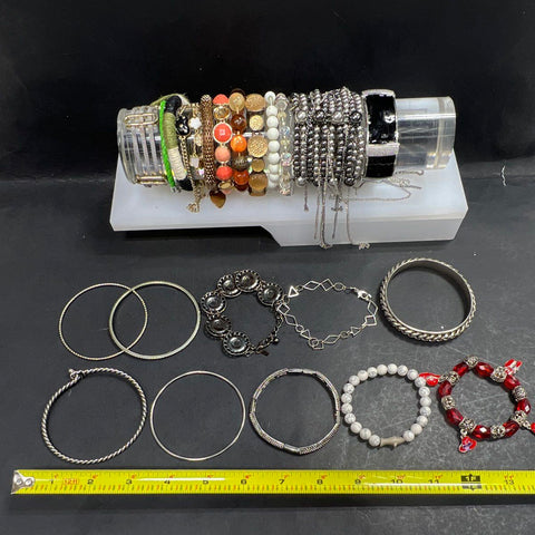 Vintage Modern Costume Jewelry Lot of 30 Bracelets Bangle Cuff Beaded Rhinestone