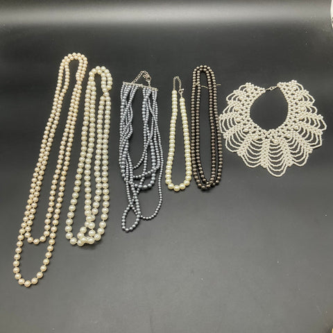 Faux Pearl Necklace Lot of 6 Bib Collar Multi-Strand Vintage Style Jewelry