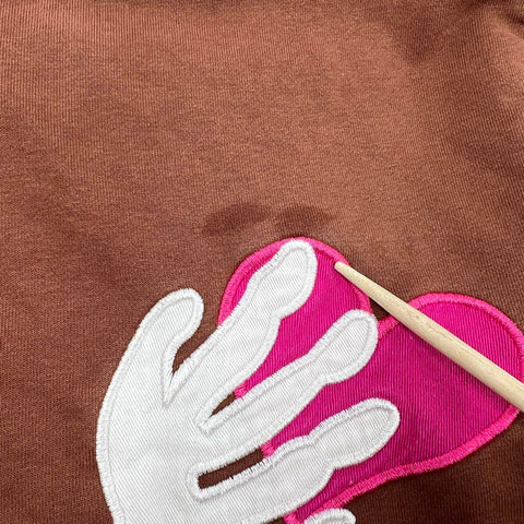 Aelfic Eden Brown Skeleton Heart Graphic Embroidered Pullover Hoodie Size S