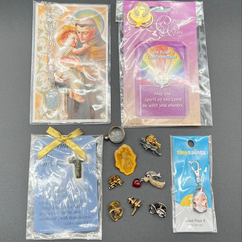 Religious Cross Costume Jewelry Necklace Bracelet Pin Rosary Lot of 25 Pieces