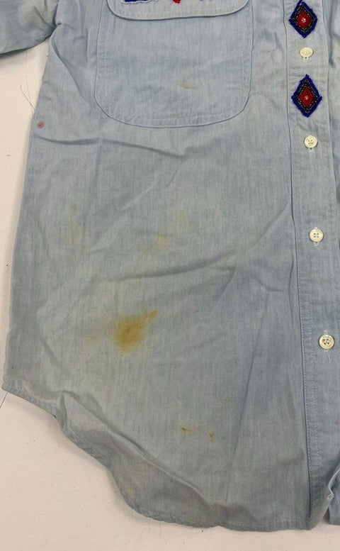 Vintage 90s The Shirt Inc Beaded Southwestern Aztec Chambray Shirt Sz M