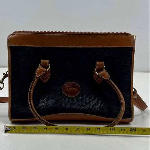 Vintage 90s Dooney Bourke Black Tan All Weather Leather Satchel Crossbody Bag