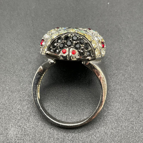 Vintage Silver Tone Ladybug Ring Rhinestone Figural Insect Jewelry Size 9.5