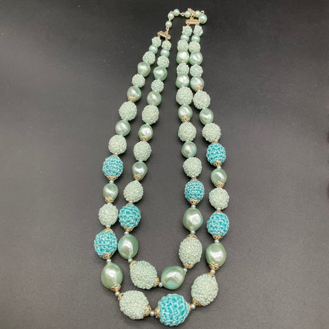 Vintage Japan Costume Jewelry Lot 2 Pink Blue Green Sugared Bead Necklaces