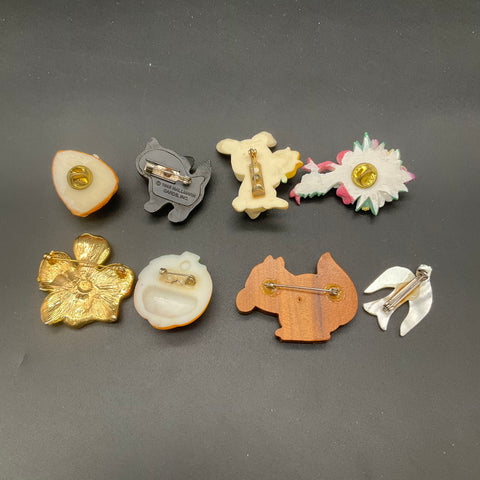 Vintage Hallmark Animal Floral Holiday Resin Plastic Brooch Pin Lot of 8