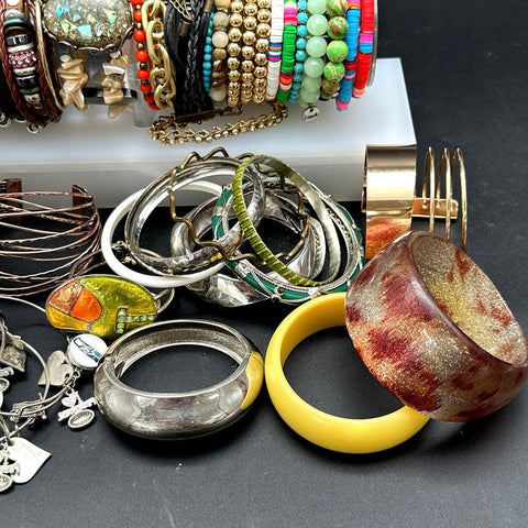 Mixed Bracelet Jewelry Lot of 40+ Vintage to Modern Bangles Cuffs Beaded Sports