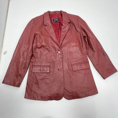 Excelled Burgundy Vintage Y2K Leather Blazer Jacket Women's Size 14